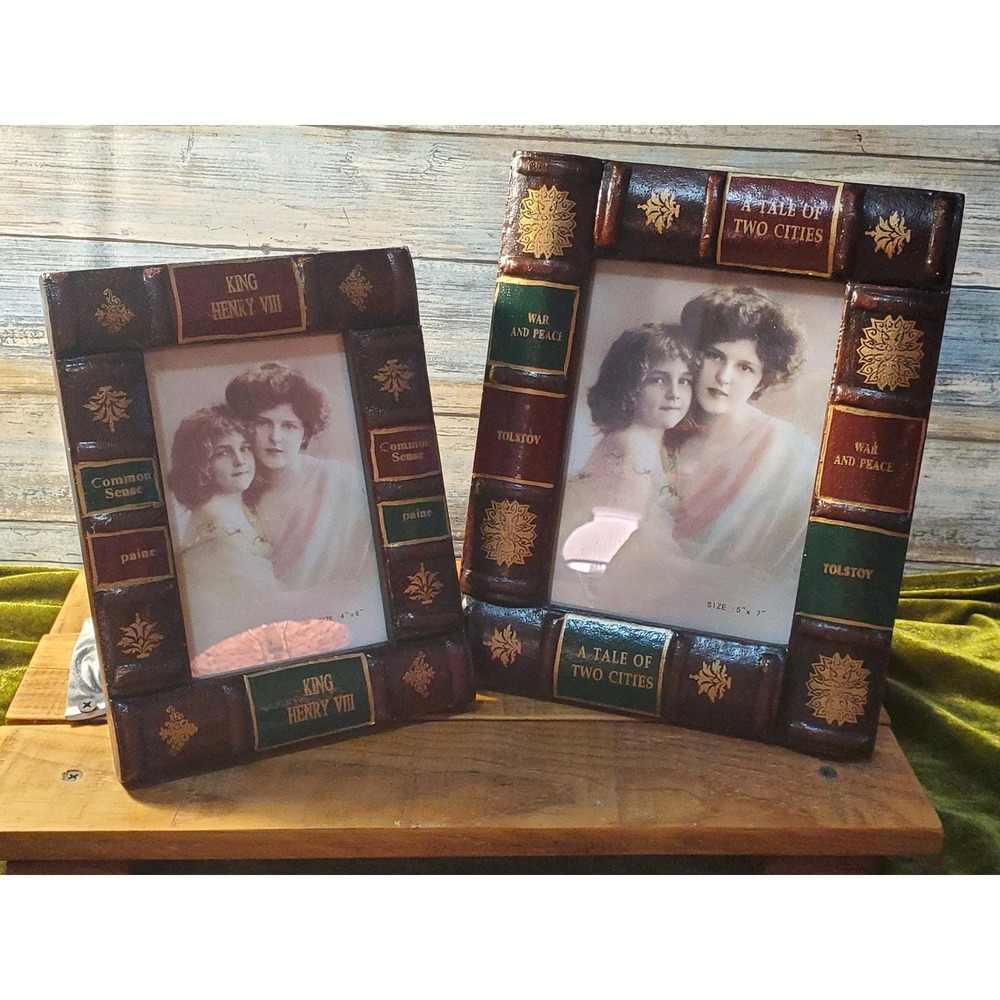 Vintage Faux Leather Book Wooden Pinted Photo Frame Novelty Decor Book Lovers